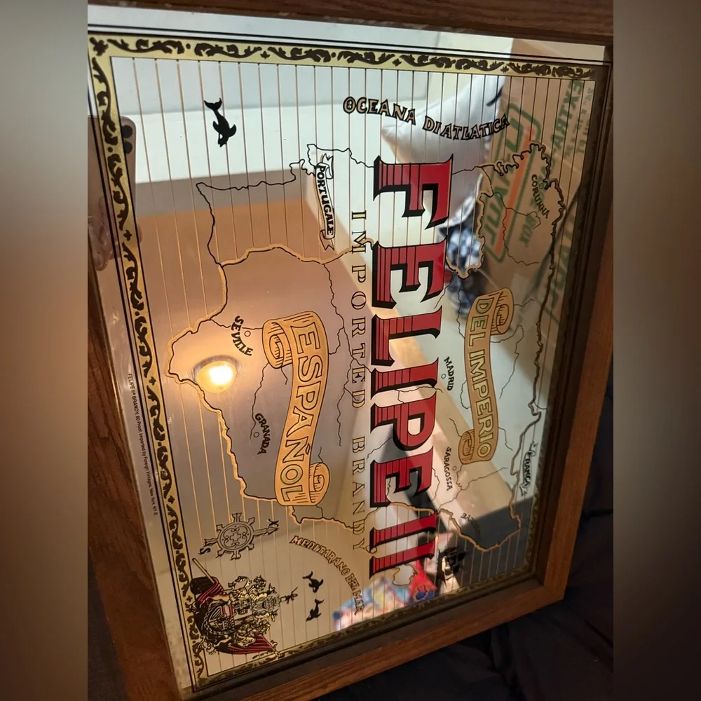 Very rare Bar sign Advertising FELIPE II Brandy Mirror Spain
